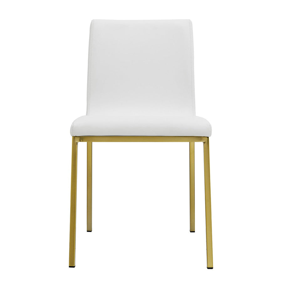 Set of Two Minimalist White Faux Faux Leather and Gold Chairs Image 1