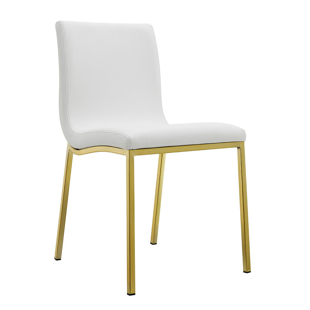 Set of Two Minimalist White Faux Faux Leather and Gold Chairs Image 2