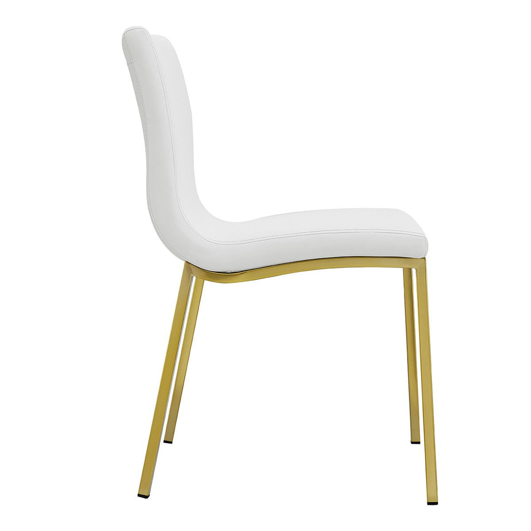 Set of Two Minimalist White Faux Faux Leather and Gold Chairs Image 3