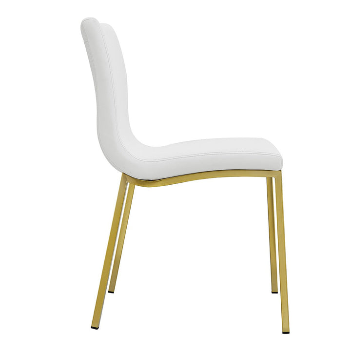 Set of Two Minimalist White Faux Faux Leather and Gold Chairs Image 3