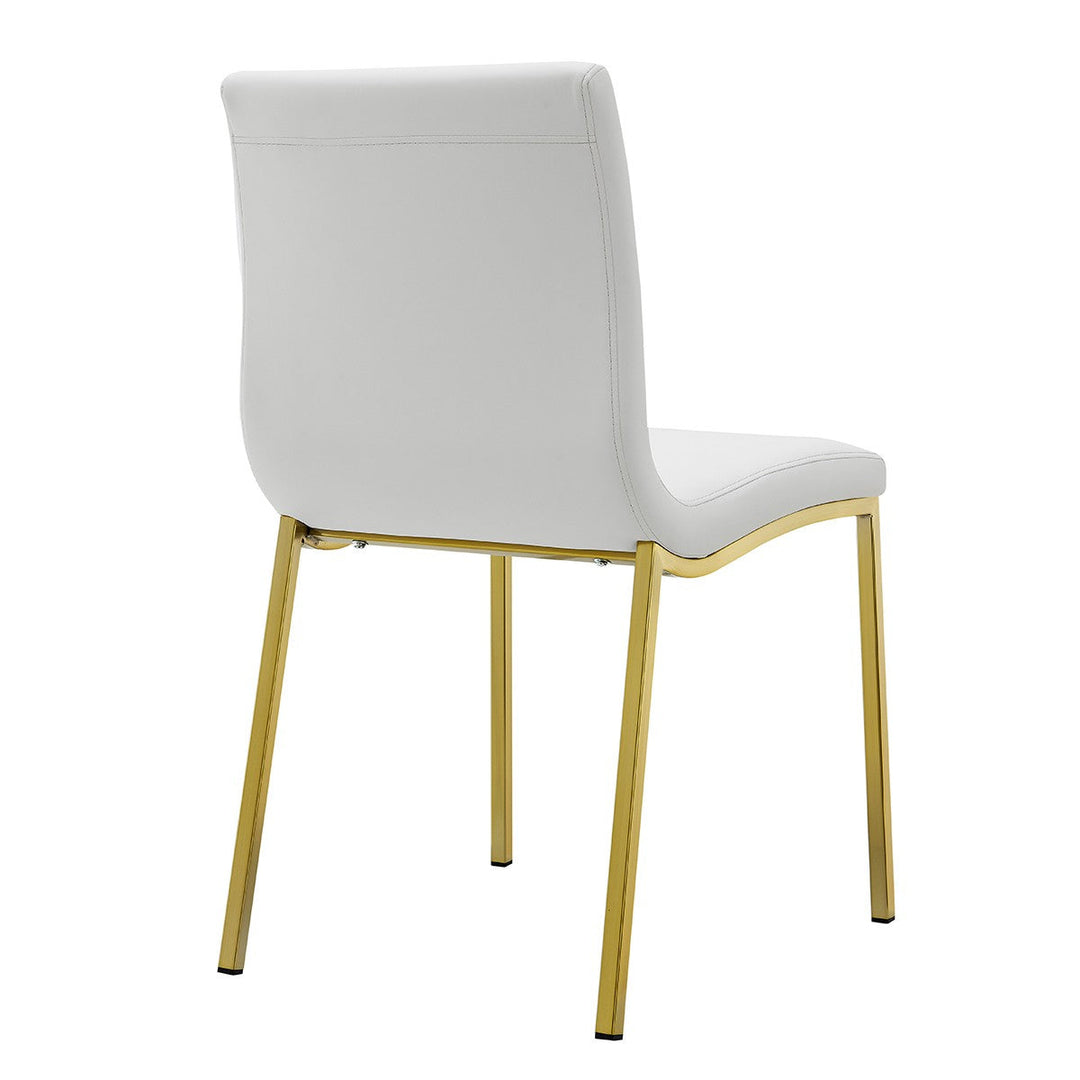 Set of Two Minimalist White Faux Faux Leather and Gold Chairs Image 4