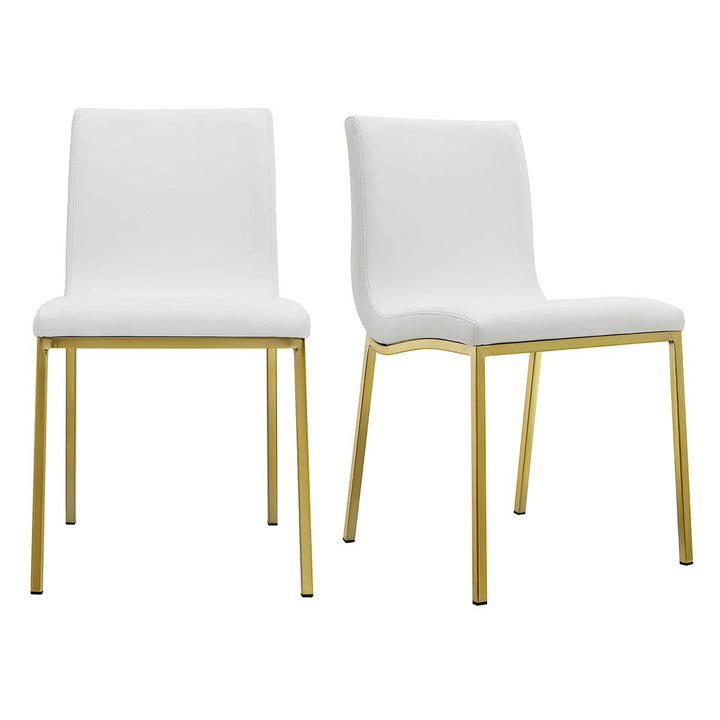 Set of Two Minimalist White Faux Faux Leather and Gold Chairs Image 7