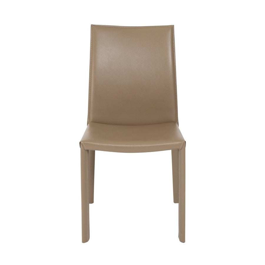 Set of Two Taupe Upholstered Leather Dining Side Chairs Image 1