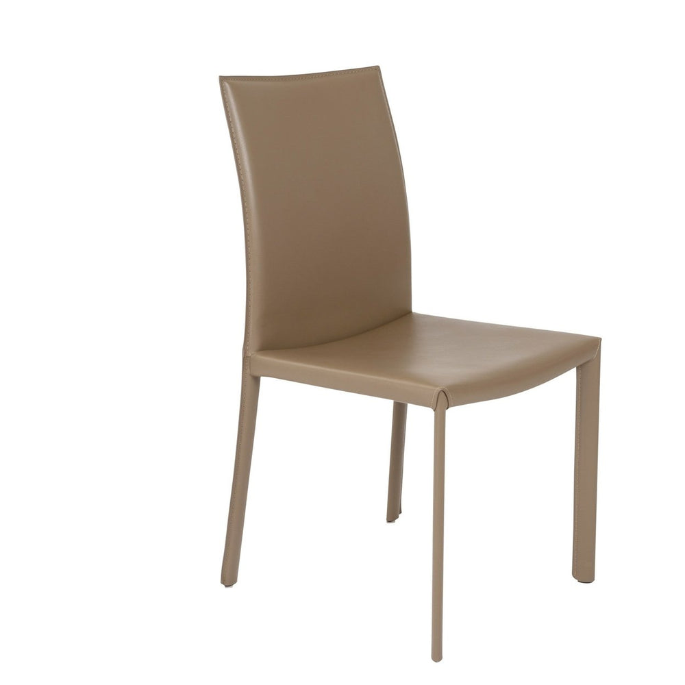 Set of Two Taupe Upholstered Leather Dining Side Chairs Image 2