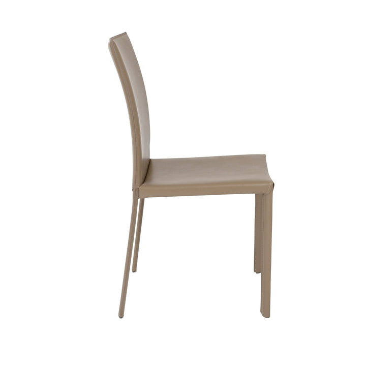 Set of Two Taupe Upholstered Leather Dining Side Chairs Image 3