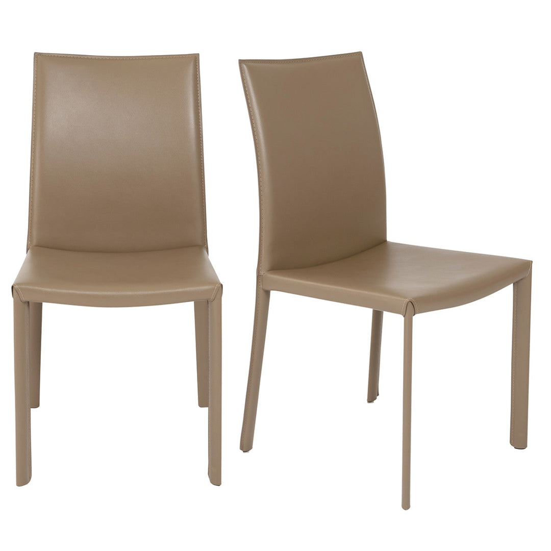 Set of Two Taupe Upholstered Leather Dining Side Chairs Image 8