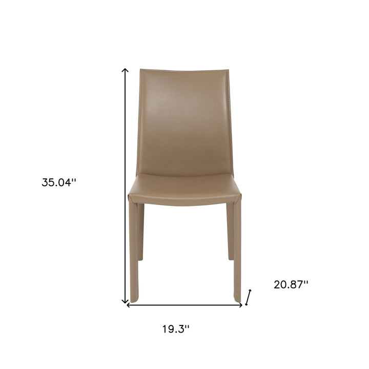 Set of Two Taupe Upholstered Leather Dining Side Chairs Image 9