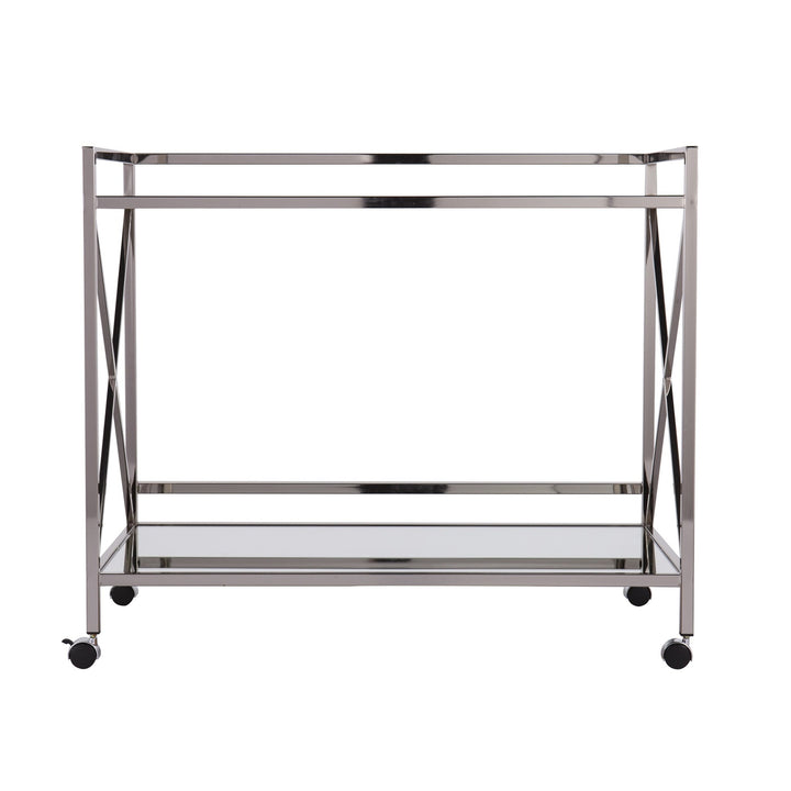 Silver Metal And Mirrored Glass Bar Cart Image 2