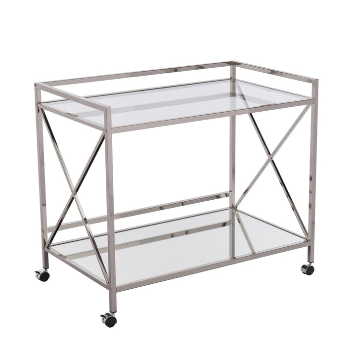 Silver Metal And Mirrored Glass Bar Cart Image 3