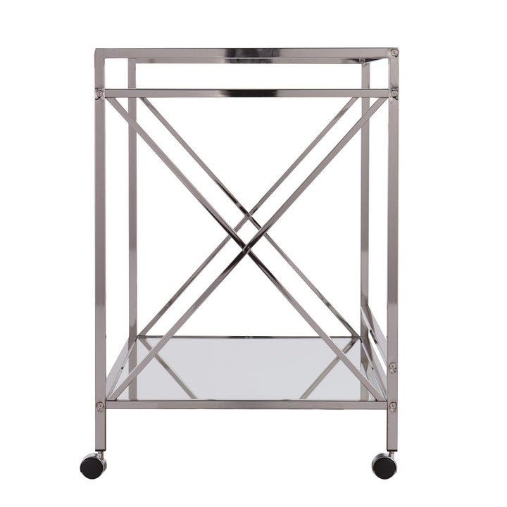 Silver Metal And Mirrored Glass Bar Cart Image 4