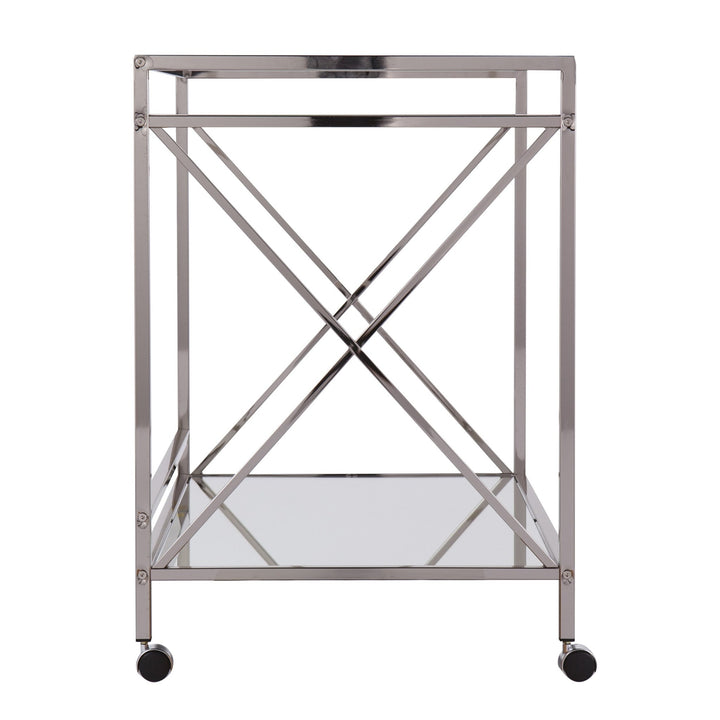 Silver Metal And Mirrored Glass Bar Cart Image 5