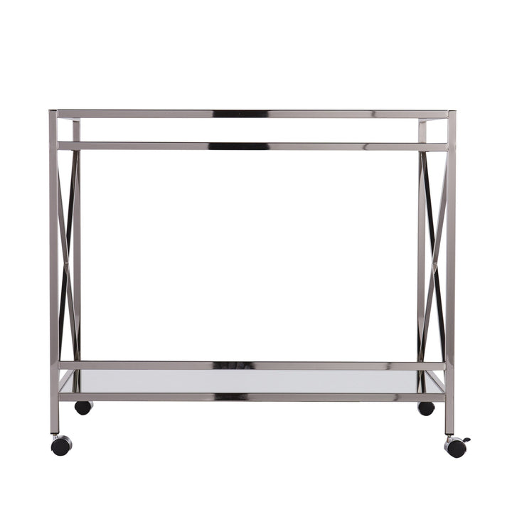 Silver Metal And Mirrored Glass Bar Cart Image 6