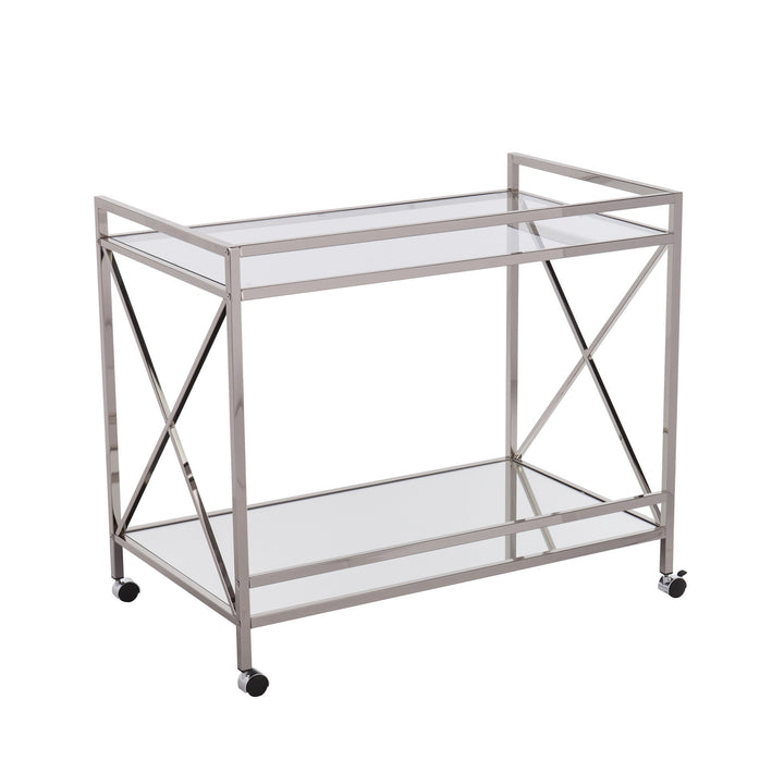 Silver Metal And Mirrored Glass Bar Cart Image 7