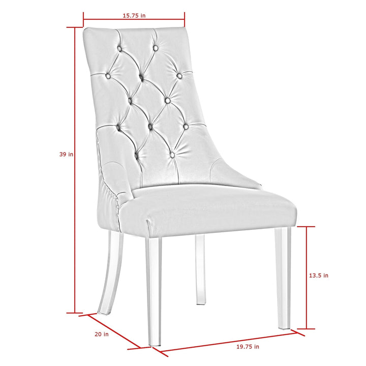 Set of Two Tufted Cream and Clear Upholstered Linen Dining Side Chairs Image 9