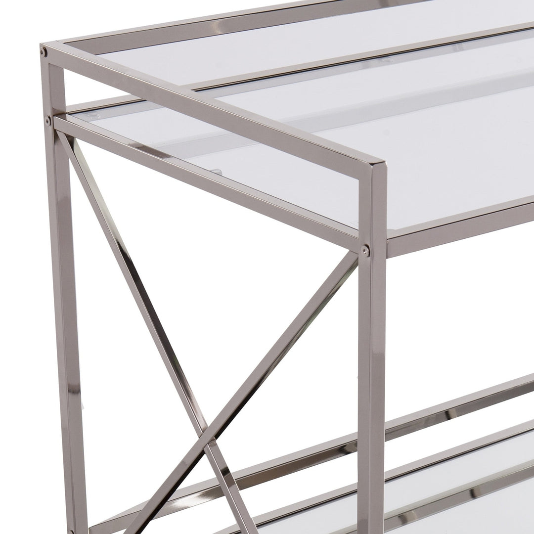 Silver Metal And Mirrored Glass Bar Cart Image 9