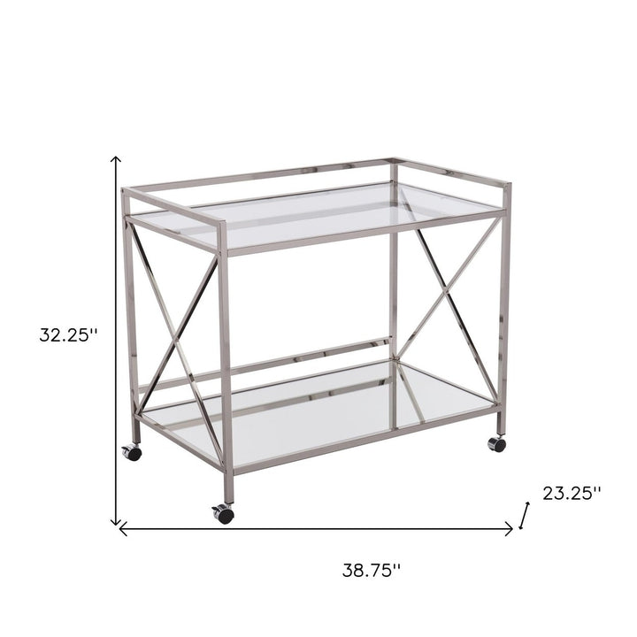 Silver Metal And Mirrored Glass Bar Cart Image 10