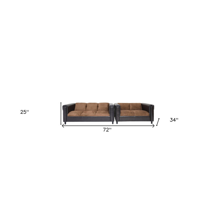 Two Piece Brown Faux Leather and Chenille Seating Set Image 4