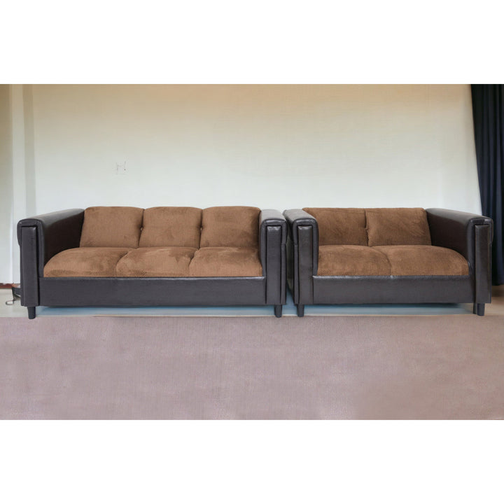 Two Piece Brown Faux Leather and Chenille Seating Set Image 5