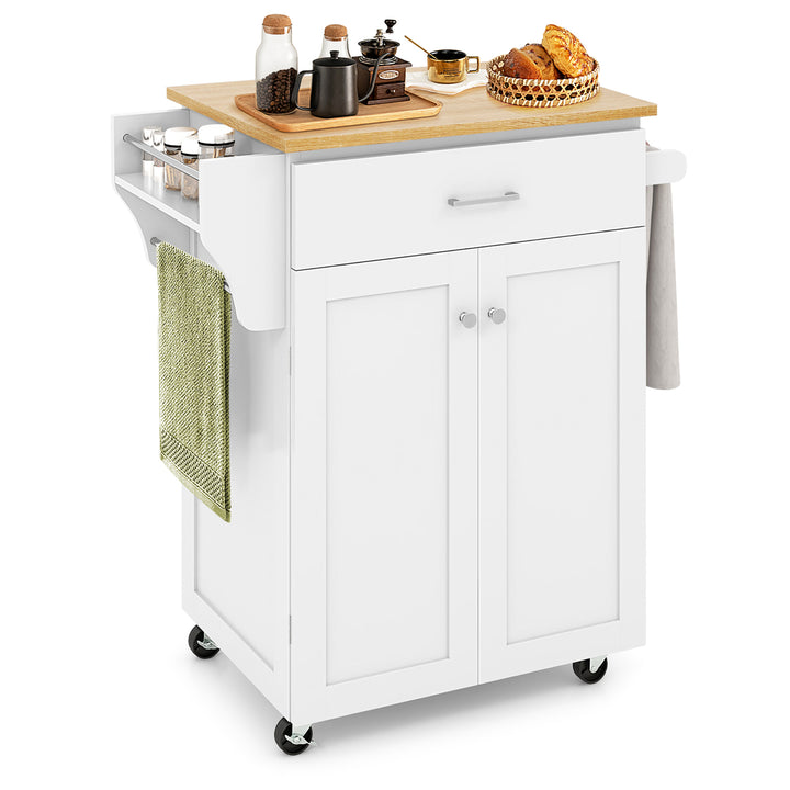 Rolling Kitchen Island Utility Kitchen Cart Storage Cabinet Brown/White Image 4