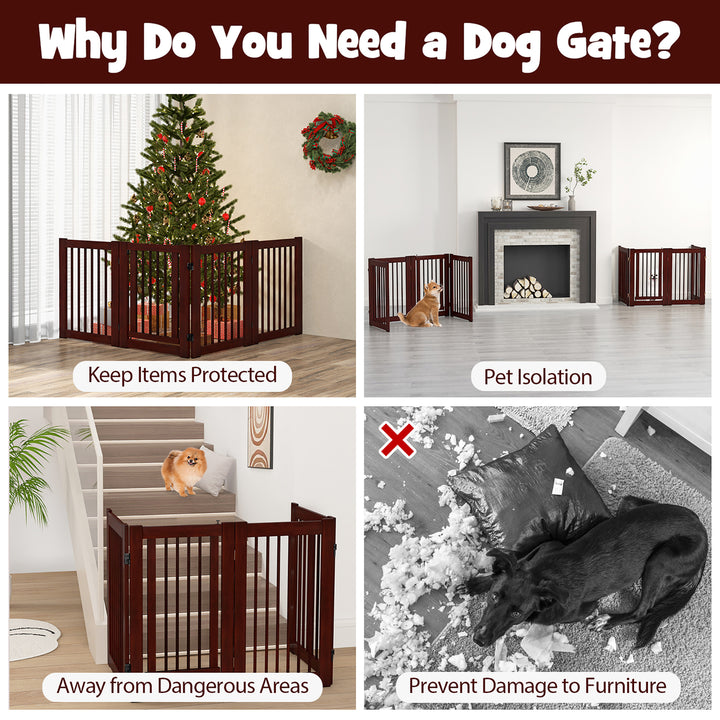 30 Configurable Folding Free Standing Wood Pet Dog Safety Fence w/ Gate Image 10