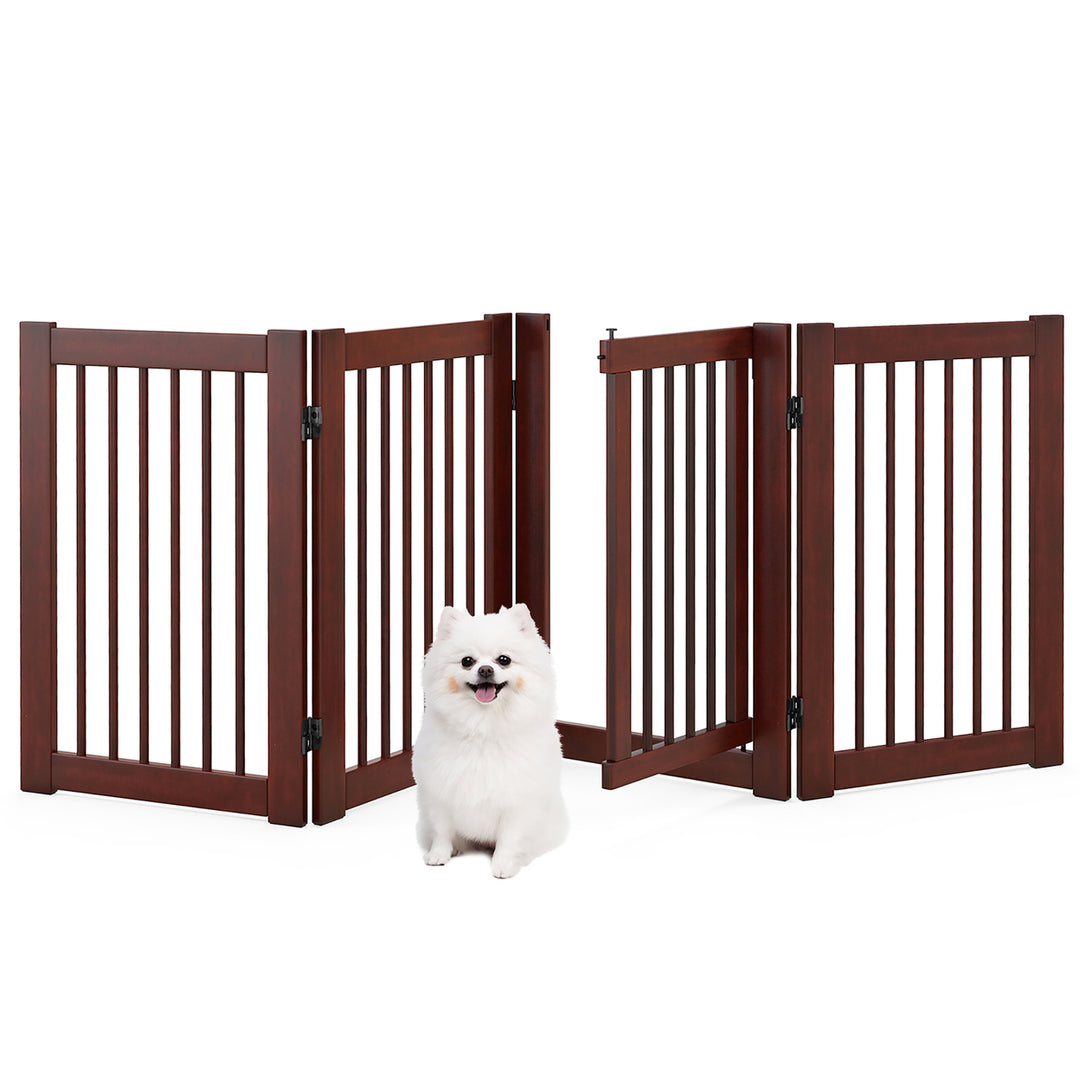 30 Configurable Folding Free Standing Wood Pet Dog Safety Fence w/ Gate Image 11