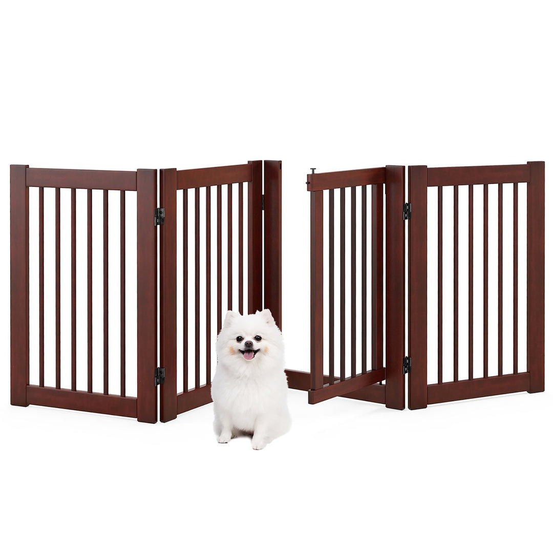 30 Configurable Folding Free Standing Wood Pet Dog Safety Fence w/ Gate Image 1