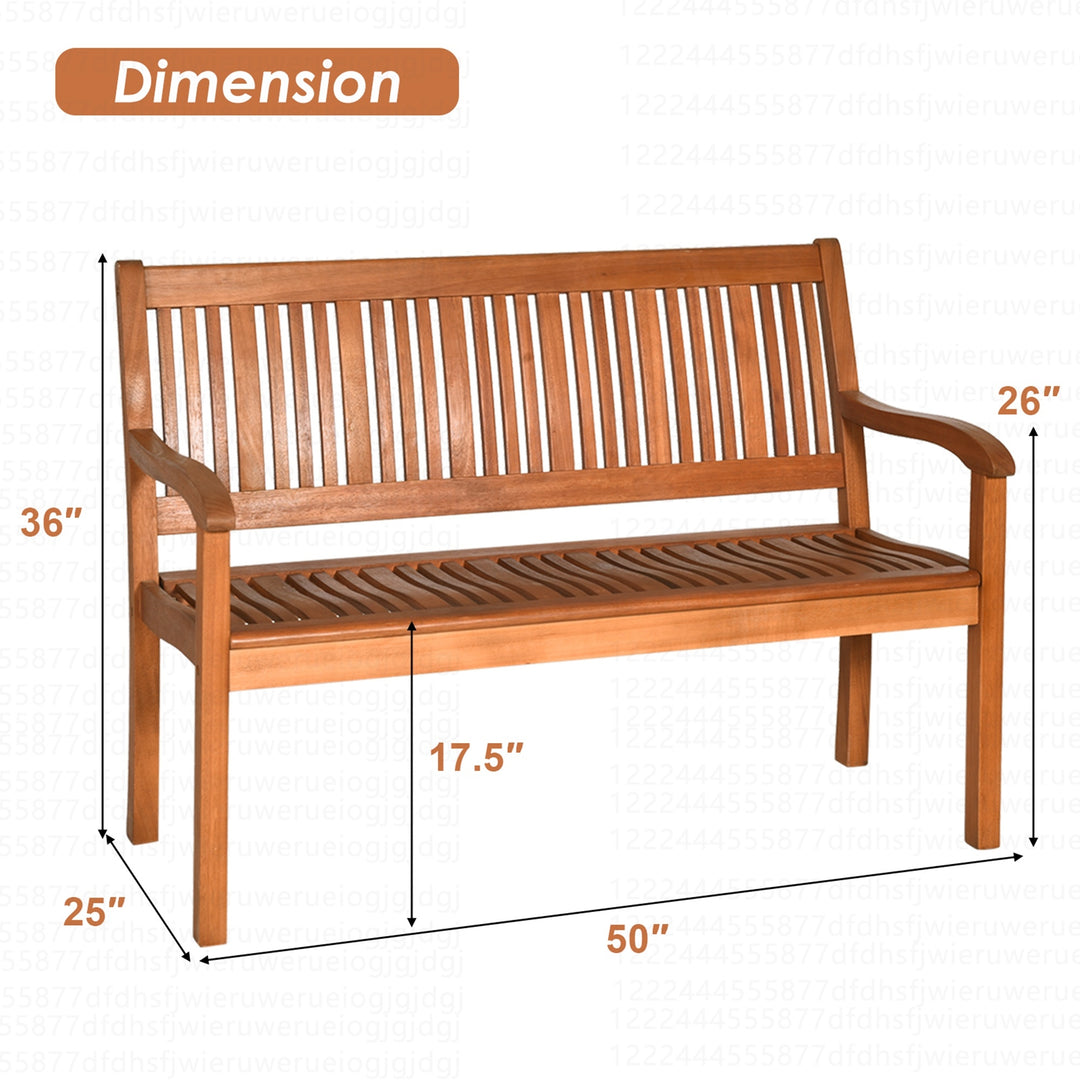 50 Two Person Outdoor Garden Bench Loveseat Porch Chair Solid Wood W/Armrest Image 5