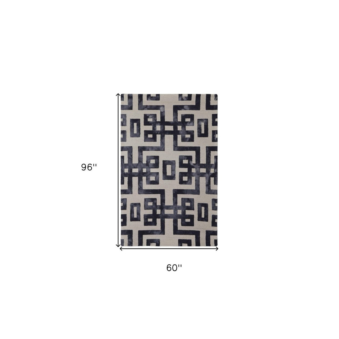 10 X 14 Ivory And Black Wool Tufted Handmade Area Rug Image 4