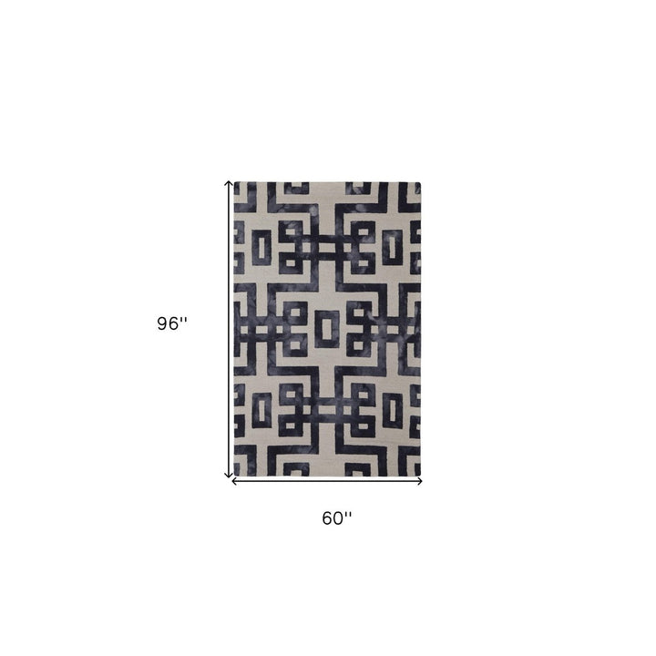 10 X 14 Ivory And Black Wool Tufted Handmade Area Rug Image 4