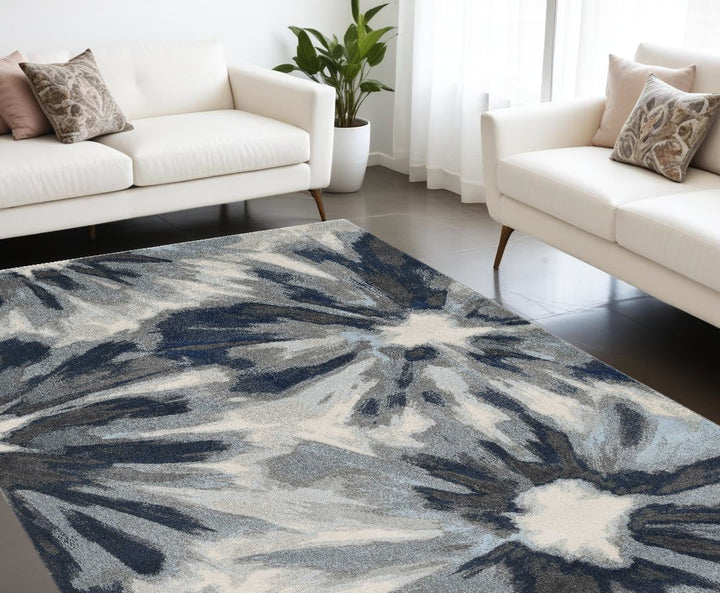 5X8 Ivory Blue Machine Woven Floral Indoor Area Rug Image 4