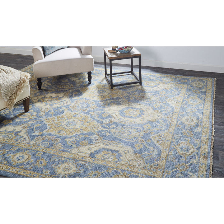 12 X 15 Blue Gold And Tan Wool Floral Hand Knotted Stain Resistant Area Rug With Fringe Image 12