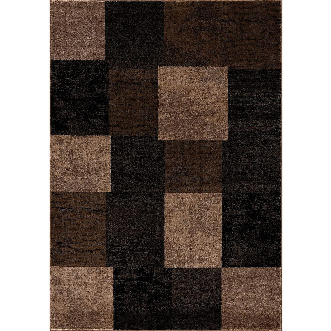 10 Brown Checkered Power Loom Runner Rug Image 3