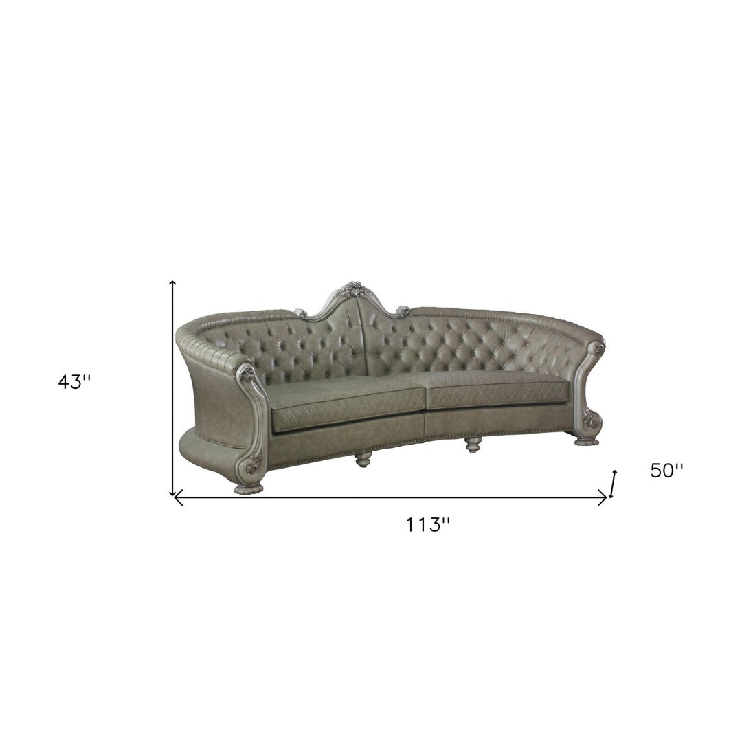 113" Bone Faux Leather Sofa And Toss Pillows With White Legs Image 2