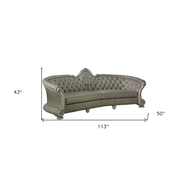 113" Bone Faux Leather Sofa And Toss Pillows With White Legs Image 2