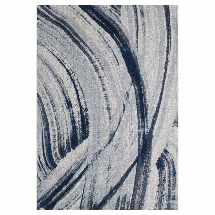 10 x 13 Navy Ivory Abstract Strokes Modern Area Rug Image 1