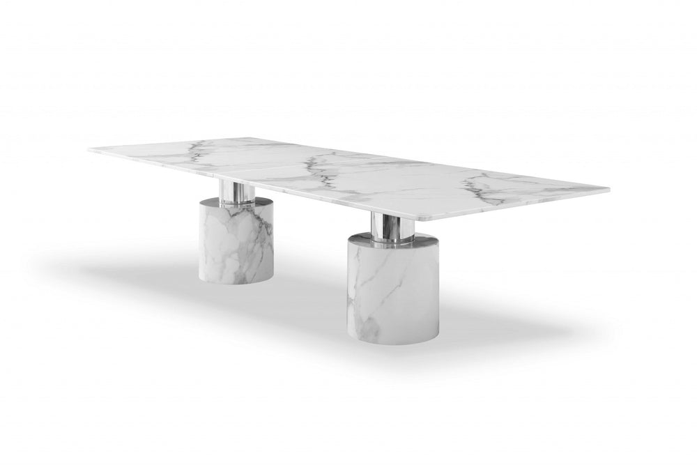 120" White Marble Dining Image 2