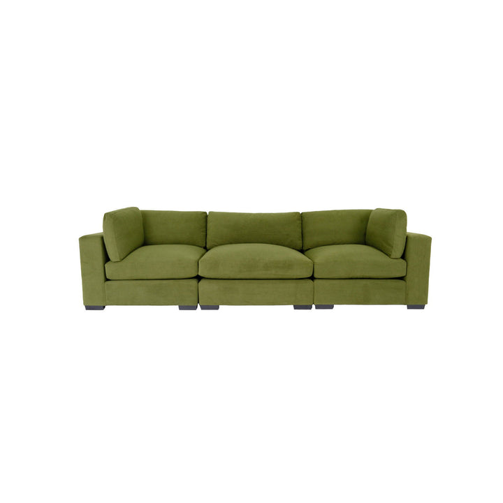 126" Moss Green Polyester Sofa With Black Legs Image 1