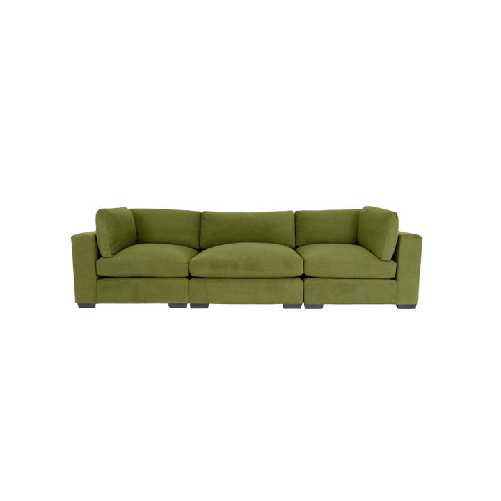 126" Moss Green Polyester Sofa With Black Legs Image 3