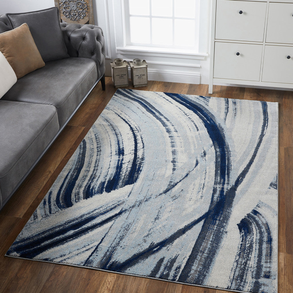 10 x 13 Navy Ivory Abstract Strokes Modern Area Rug Image 4