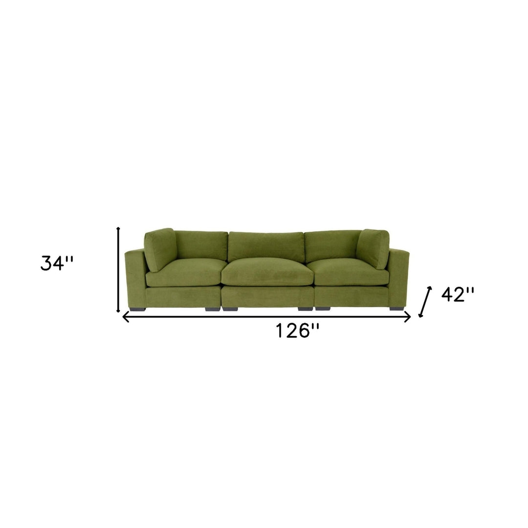 126" Moss Green Polyester Sofa With Black Legs Image 4