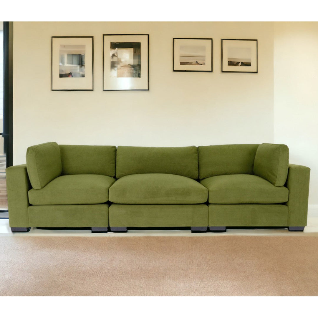 126" Moss Green Polyester Sofa With Black Legs Image 5