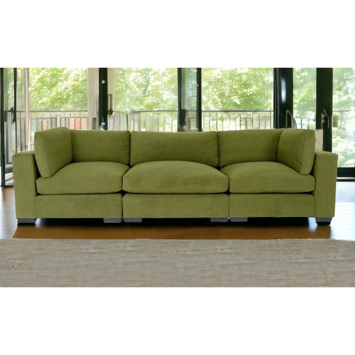 126" Moss Green Polyester Sofa With Black Legs Image 6