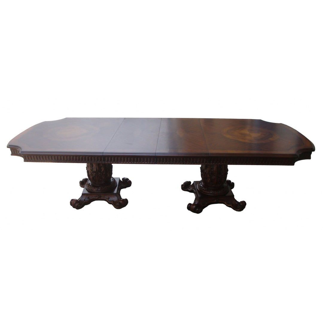 136" Brown Solid Wood And Solid Manufactured Wood Double Pedestal Base Dining Image 1