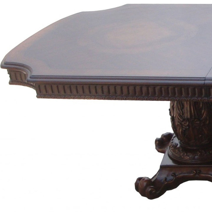 136" Brown Solid Wood And Solid Manufactured Wood Double Pedestal Base Dining Image 3