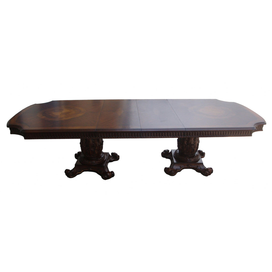 136" Brown Solid Wood And Solid Manufactured Wood Double Pedestal Base Dining Image 4