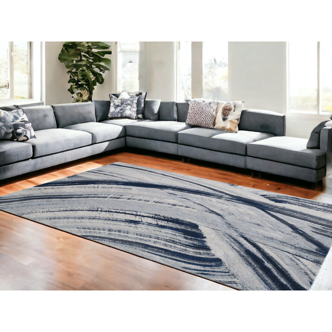 10 x 13 Navy Ivory Abstract Strokes Modern Area Rug Image 6