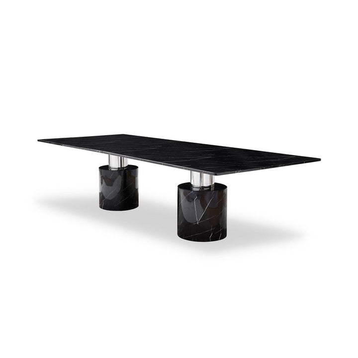 180" Black Marble Double Pedestal Base Dining Image 2