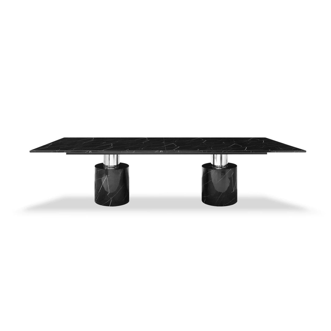 180" Black Marble Double Pedestal Base Dining Image 3