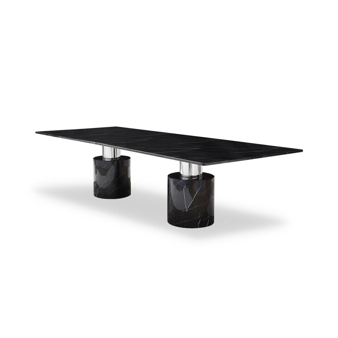 180" Black Marble Double Pedestal Base Dining Image 4