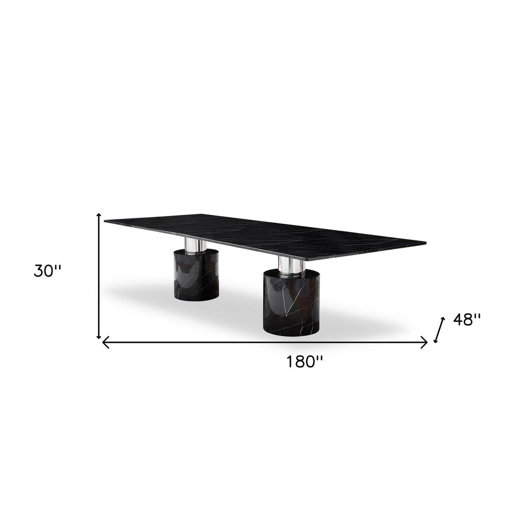 180" Black Marble Double Pedestal Base Dining Image 5